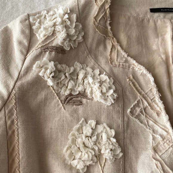 Elie Tahari crop floral appliqué linen jacket - Picture 2 of 6